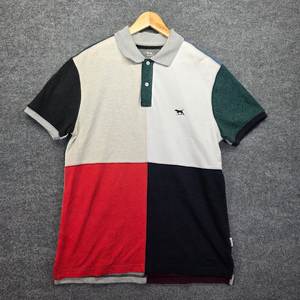 GUNN POLO SPORTS FIT Mens Color Block‎ Patchwork Short Sleeve Polo Shirt L